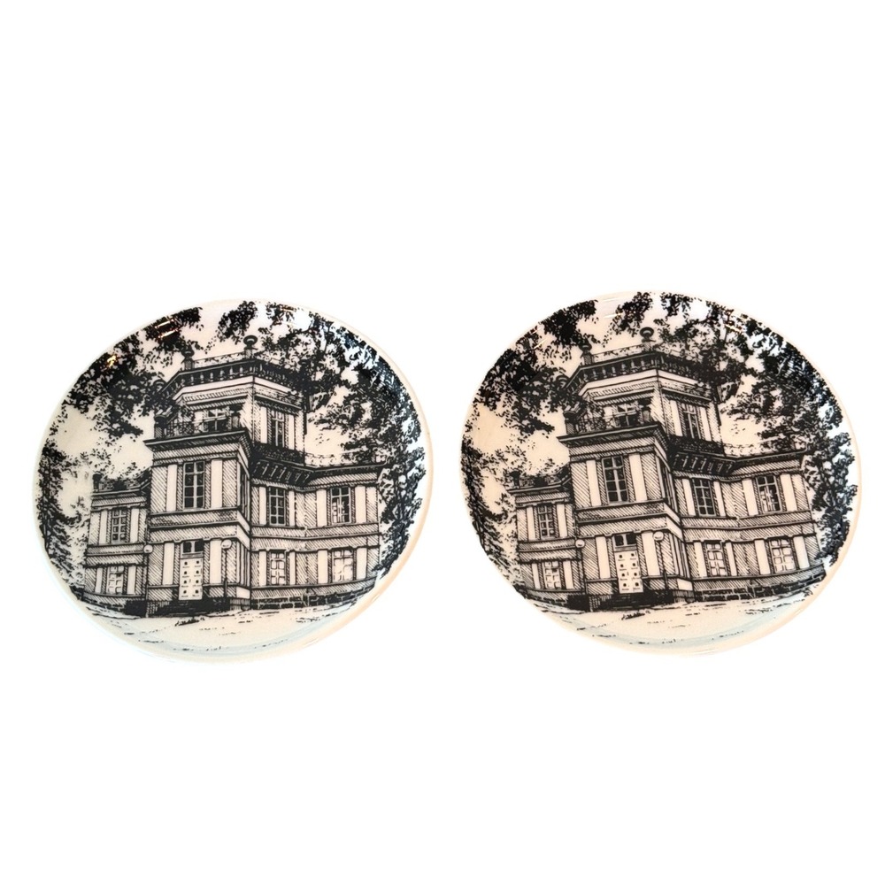 PAIR of Greiffenhorst-Schlobchen Krefeld-Linn Print Scene Trinket Dishes 3 3/4"